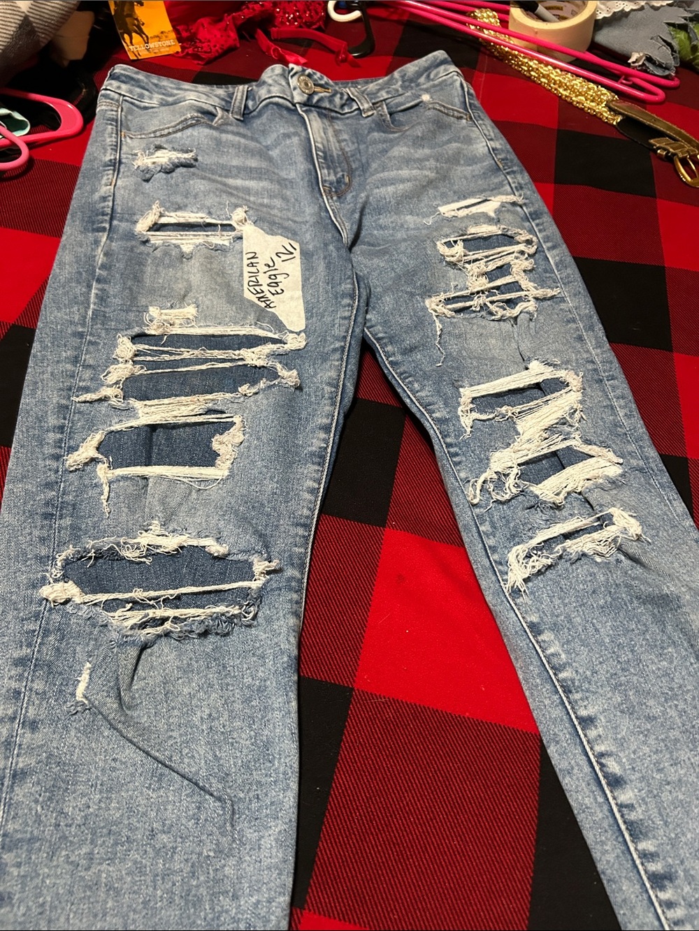 American Eagle Outfitters Men’s Distressed Light Blue Skinny Jeans - Picture 2 of 5